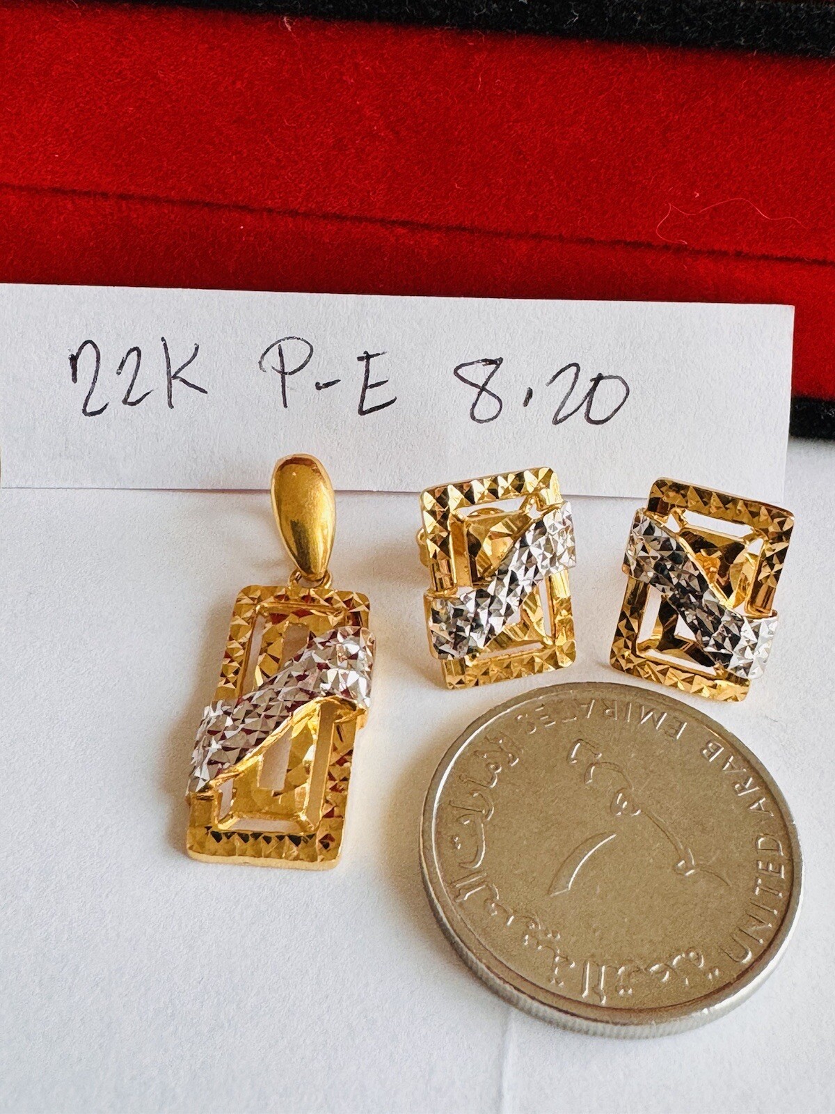 22K 916 22CT Fine Real Gold Unique Two tone Earring & Pendant 8.2G