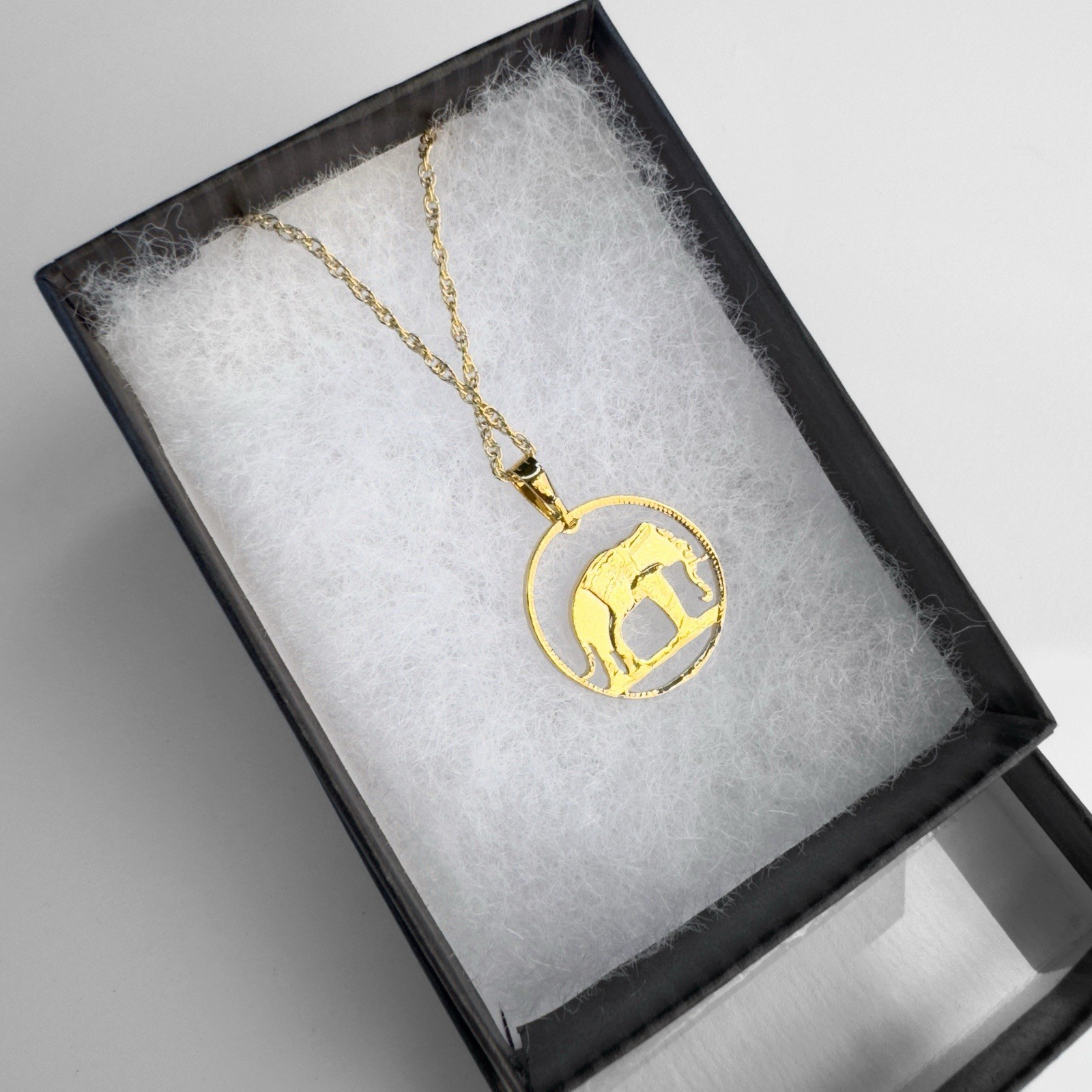 Littleton Coin Co. 14K Gold Plated Cutout Elephant Coin Rope Chain Necklace J200