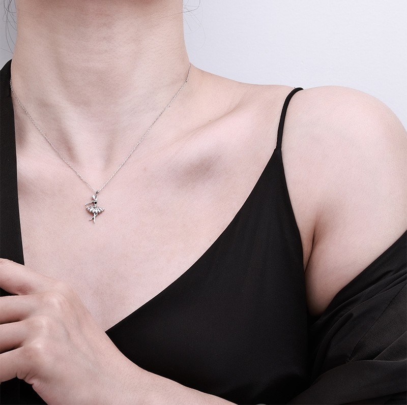 Ballet Girl Pendant Necklace S925 Silver Korean Viral Layering Chain Gift