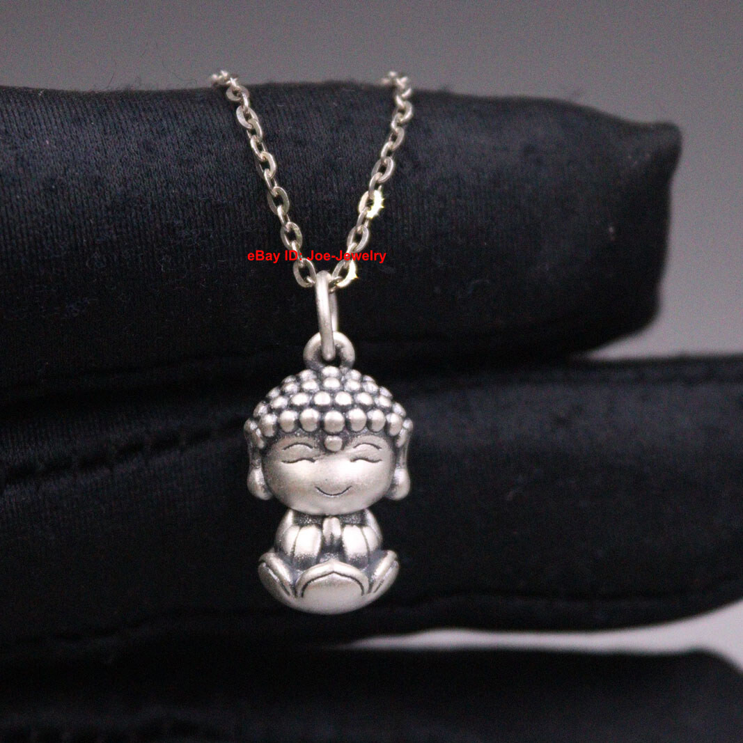 Real 999 Fine Silver Small Buddha Pendant Buddhist Amulet Best Gift 1-3g 22mm H