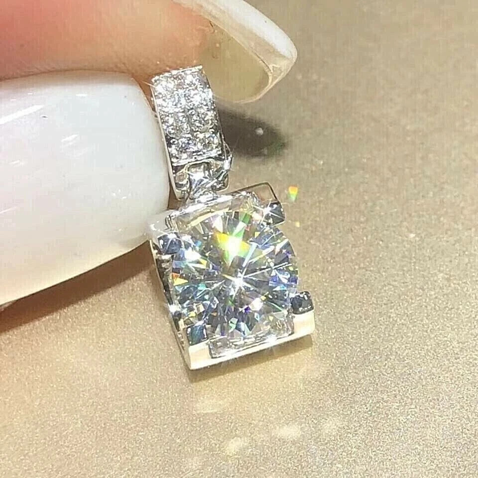 2Ct Lab Created Diamond Solitaire Pendant 14K White Gold Plated
