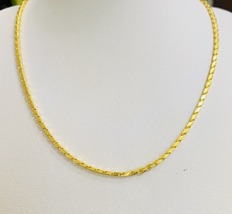 23K Solid Yellow Gold Handmade Bar Link Chain Necklace 15.20Grams 17 Inches