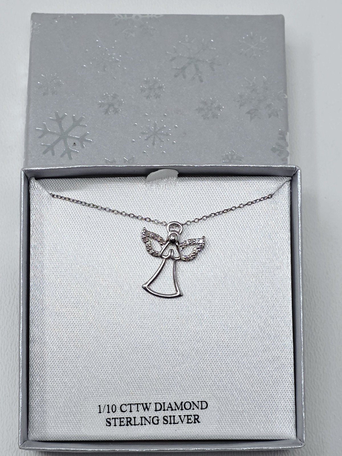 Diamond ANGEL Women’s Pendant Necklace Sterling Silver .925, 18″ Chain
