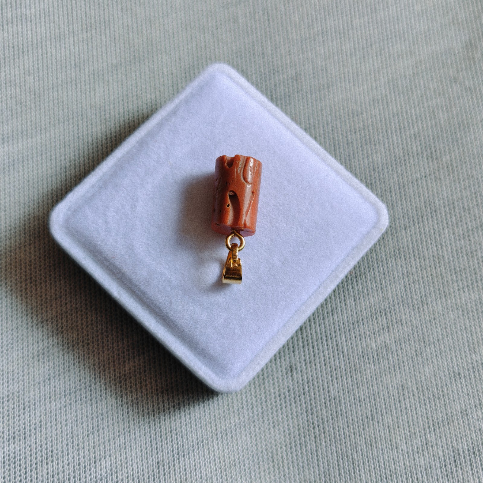 Natural Italian Orange Coral Tube Brass Pendant Handmade Coral Gemstone Jewelry
