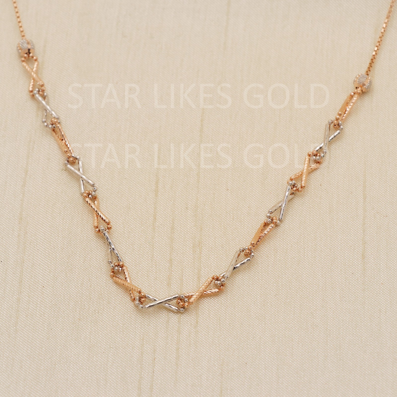 18K Tri Tone Gold X Link Necklace 17″ Adjustable 6.33g 4mm Hugs Kisses Choker