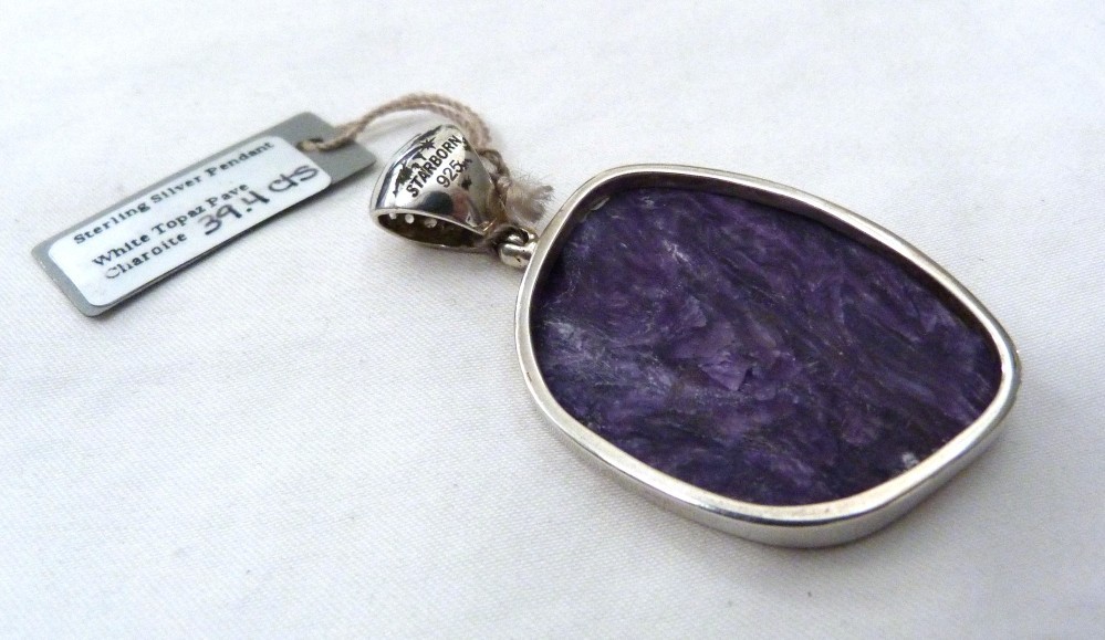 2 1/4″ STARBORN STERLING SILVER PURPLE CHAROITE WHITE TOPAZ PENDANT NEW W/TAGS