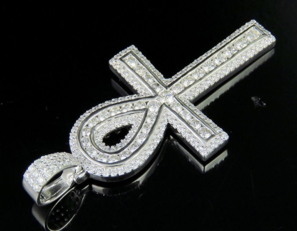 2.25Ct Round Lab Created Diamond Ankh Cross Pendant 14K White Gold Plated Silver