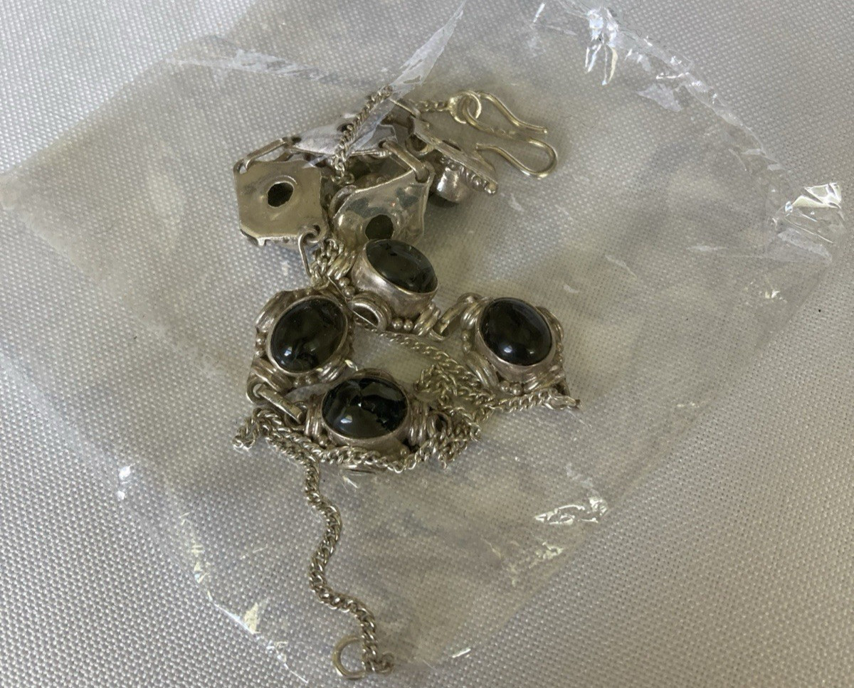Pendant Necklace Sterling Silver with Black Stones Made in India New