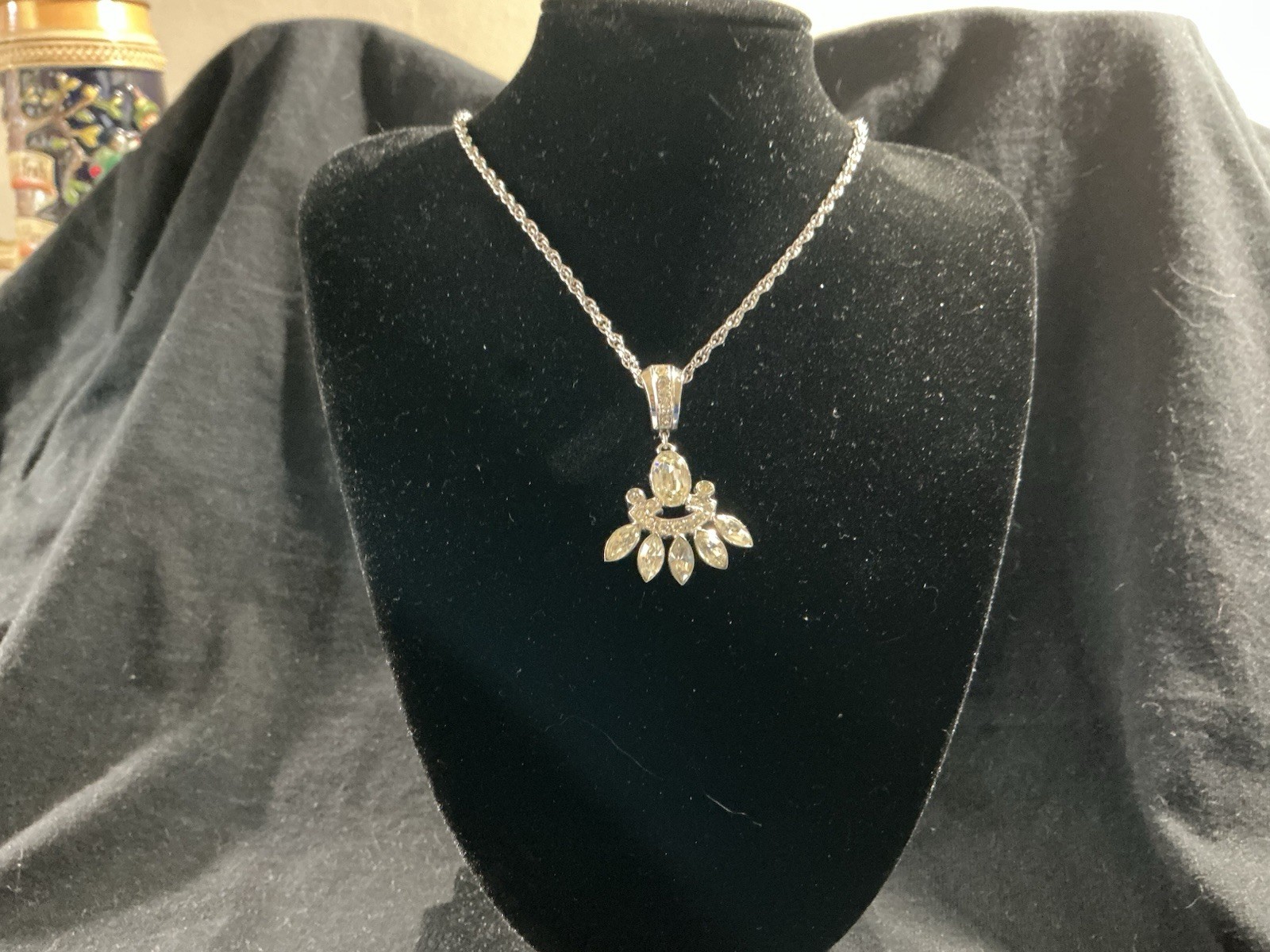 Sterling Silver 925 Marcasite Pendant with Clear Center Stone