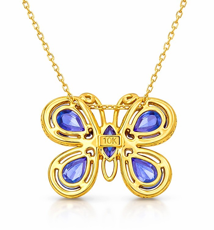 TANZANITE 3.26 Ct BUTTERFLY PENDANT 10K YELLOW GOLD * AAA Quality Grade * NWT