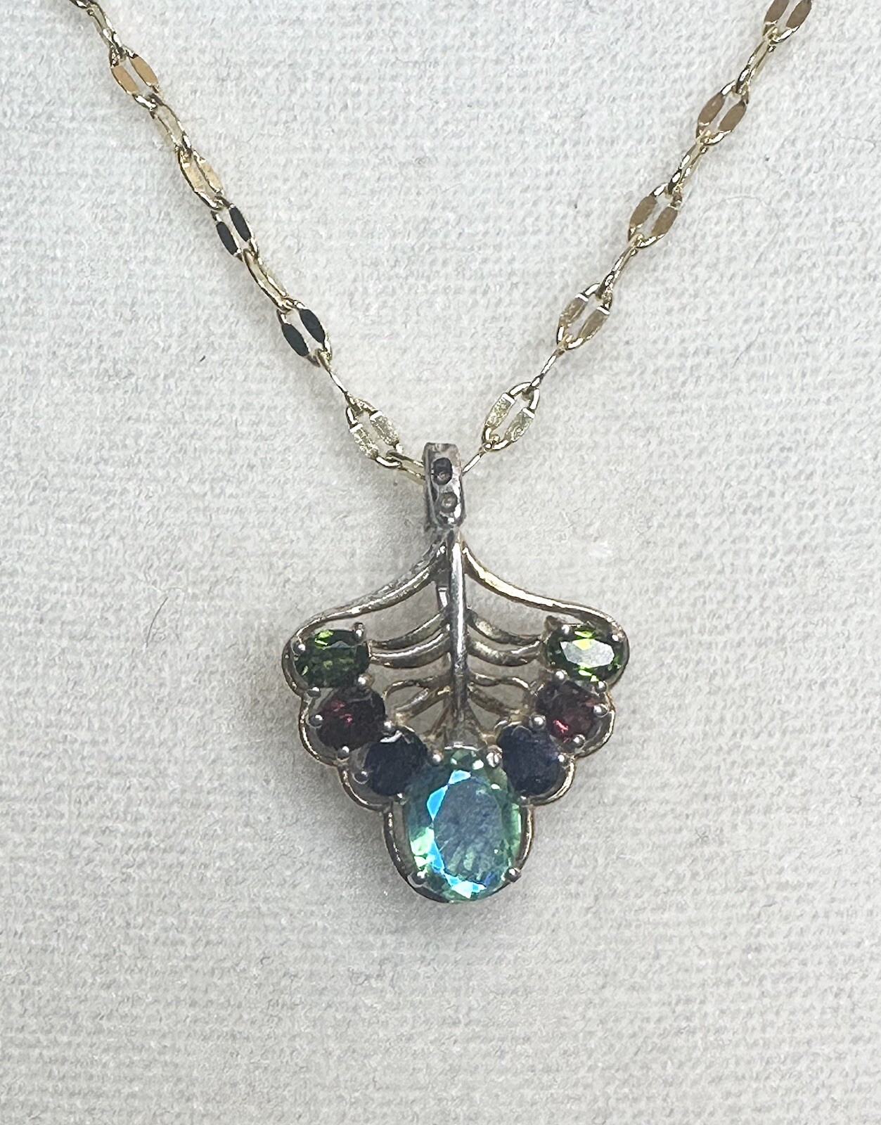 Peacock Quartz Amethyst Garnet Peridot Vermeil Gold 925 Silver Necklace 18 In