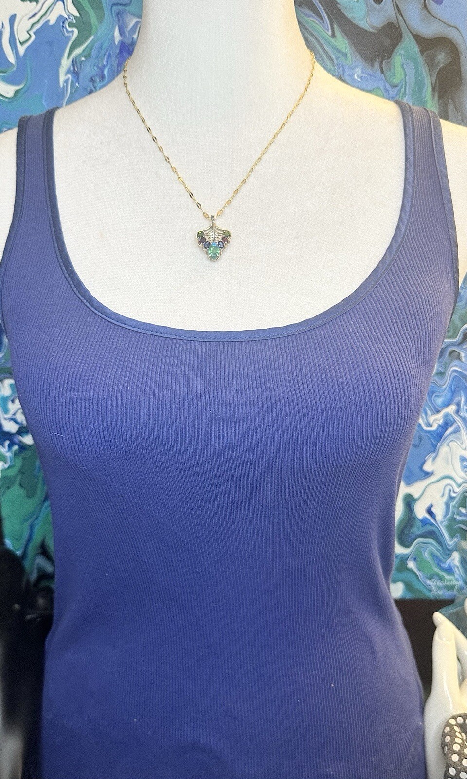 Peacock Quartz Amethyst Garnet Peridot Vermeil Gold 925 Silver Necklace 18 In