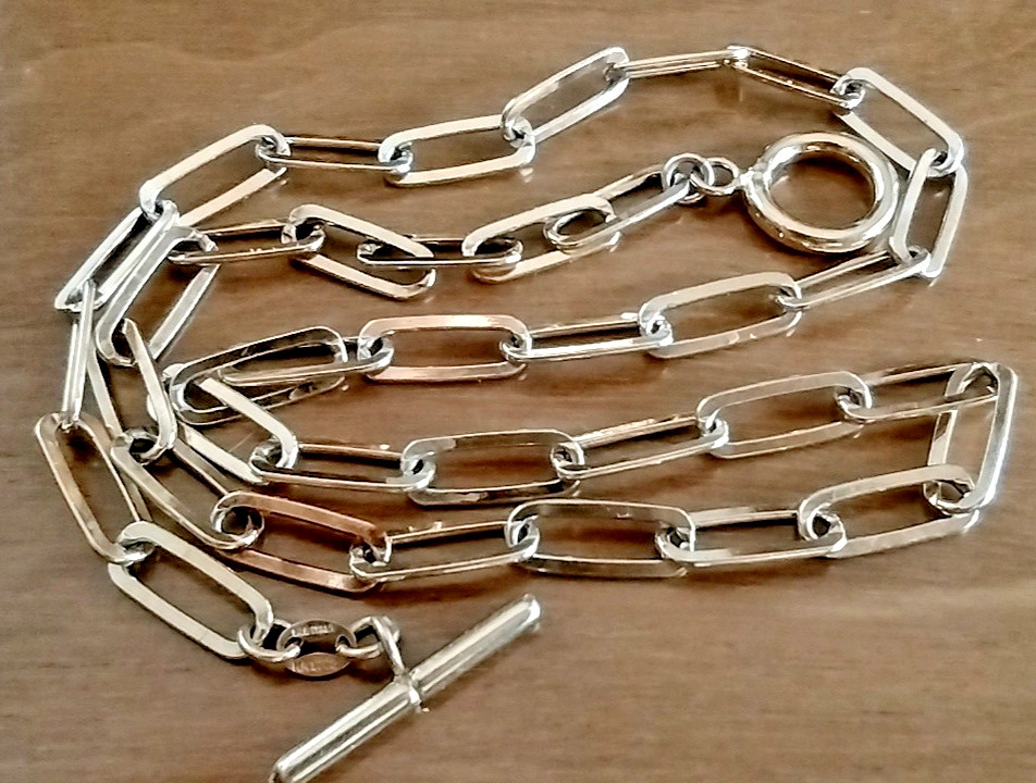 Karizia Spa KA1772 925 Italy Sterling Gold Plated Paper Clip Toggle Necklace 18″