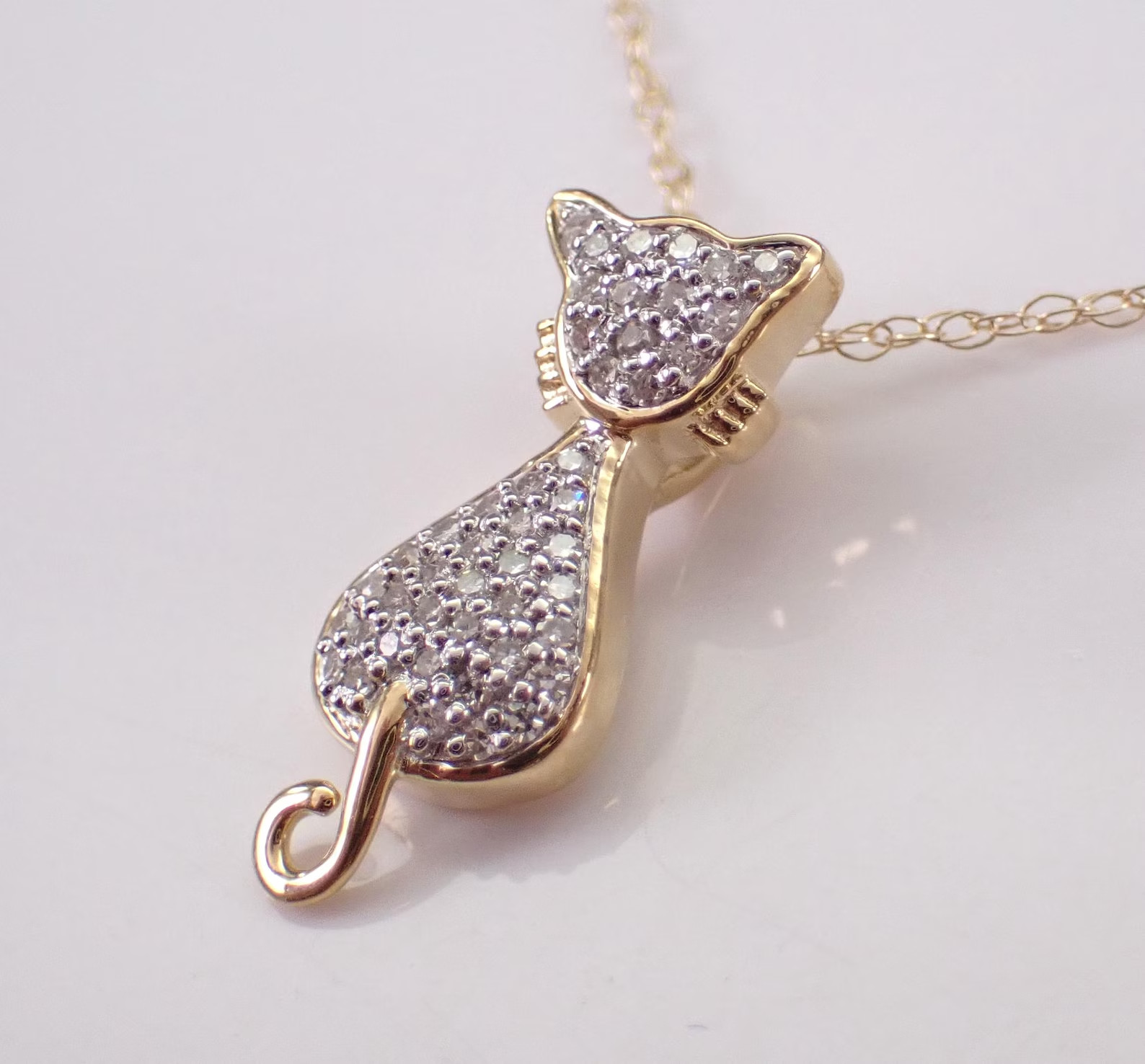 1 Ct Moissanite Sitting Cat Silhouette Pendant Necklace 14K Yellow Gold Plated