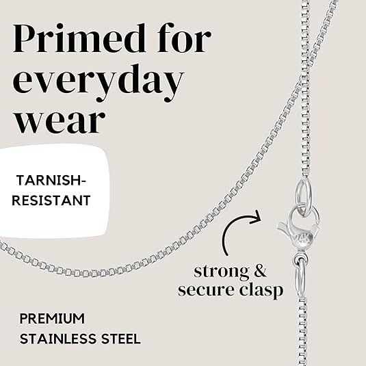 24K White Gold Box Chain Necklace – Thin, Dainty, White Gold Plated Stainless St