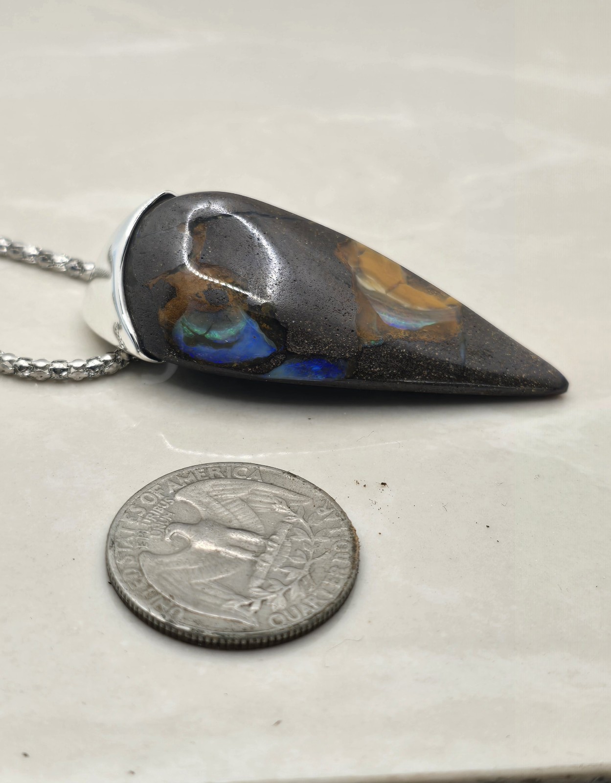 Australian Made Solid Boulder Opal Large Silver 925 One Of A Kind Pendant