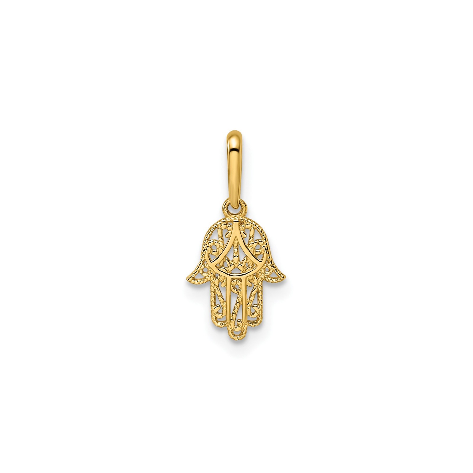 14k Yellow Gold Hamsa Hand Filigree Pendant Charm Amulet Unisex 11.25mm