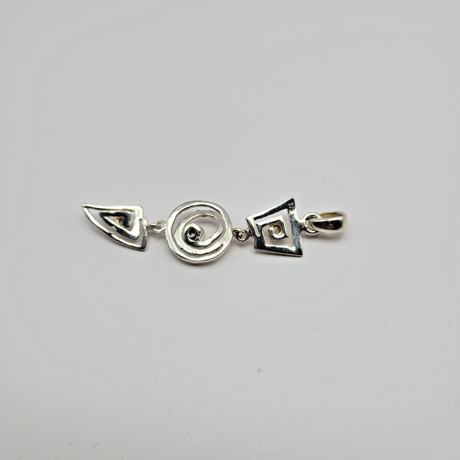 Sterling Silver Geometric Swirl Pearl Pendant ~ 2.25″