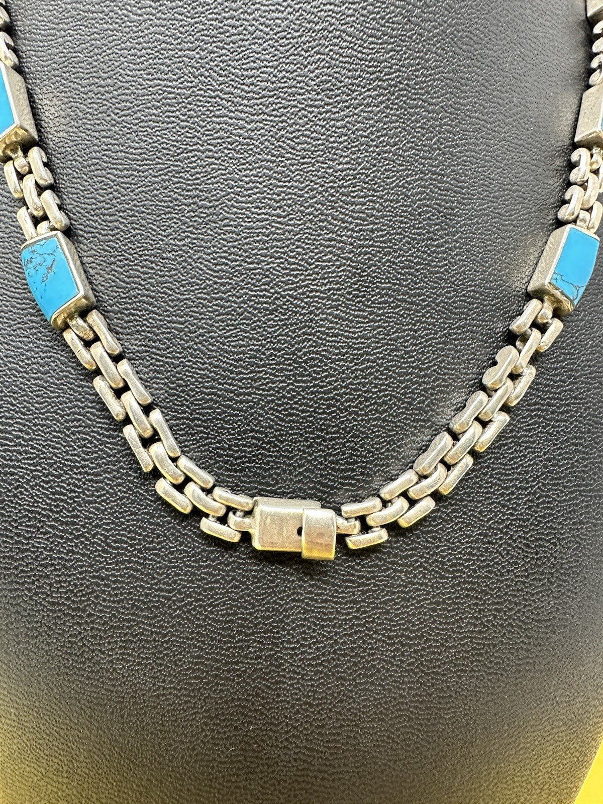 Sterling Silver Turquoise Pendant Choker Necklace 57g 17 In Modern Elegant Chic