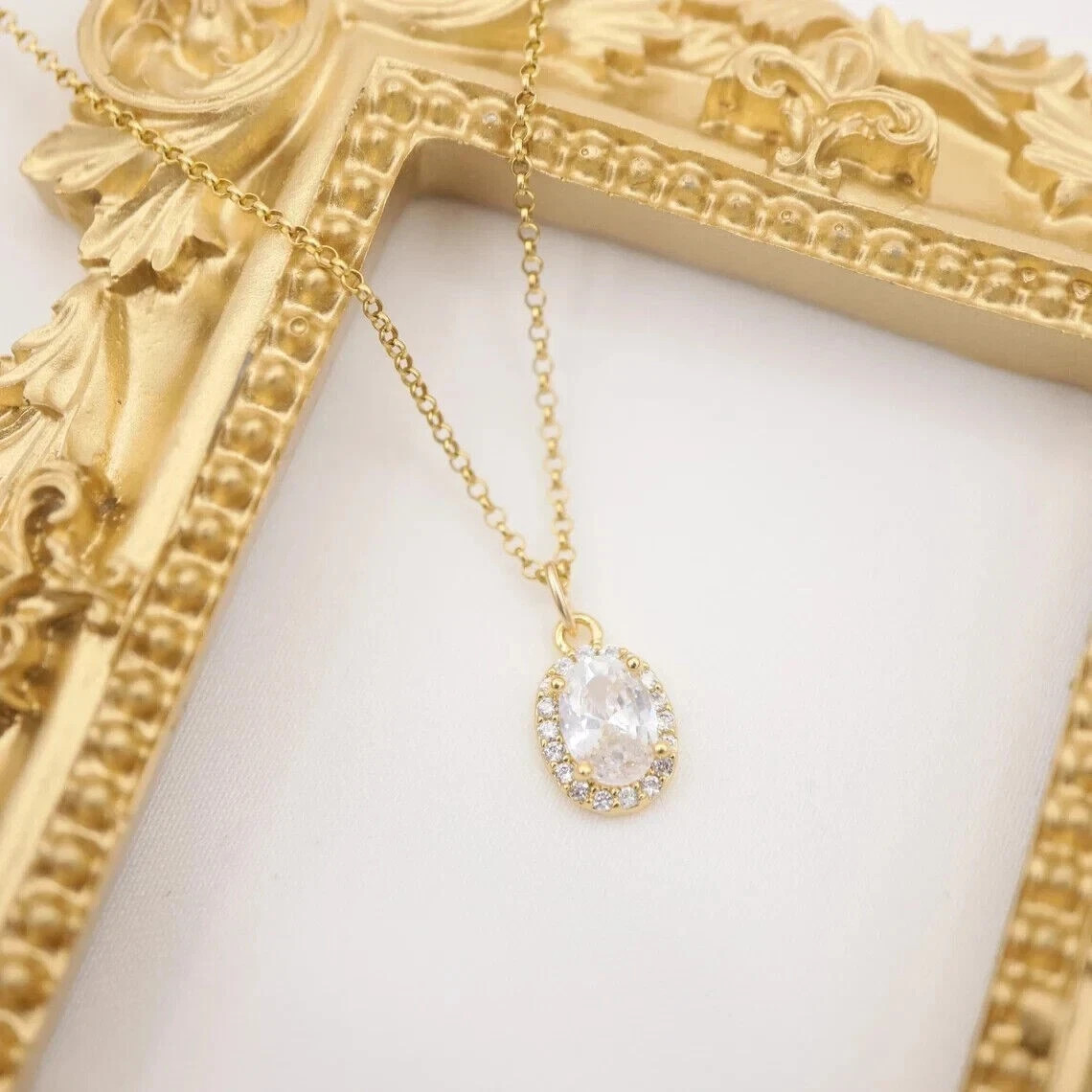 2Ct Oval Lab Created Diamond Solitaire 4 Prong Pendant 14K Yellow Gold Finish