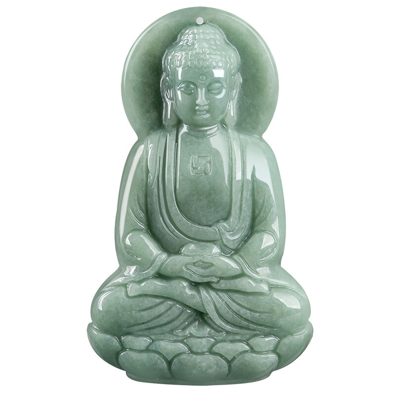 Natural Jade Green Buddha Amitabha Buddha Statue Necklace Pendant Male Female