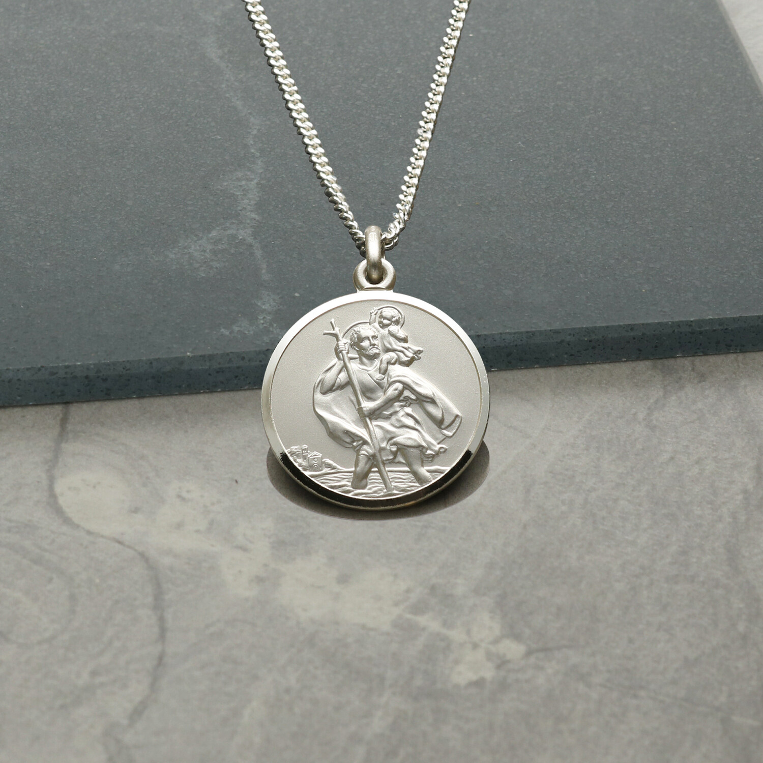 925 Solid Sterling Silver St Christopher Pendant Optional Chain – Various Sizes