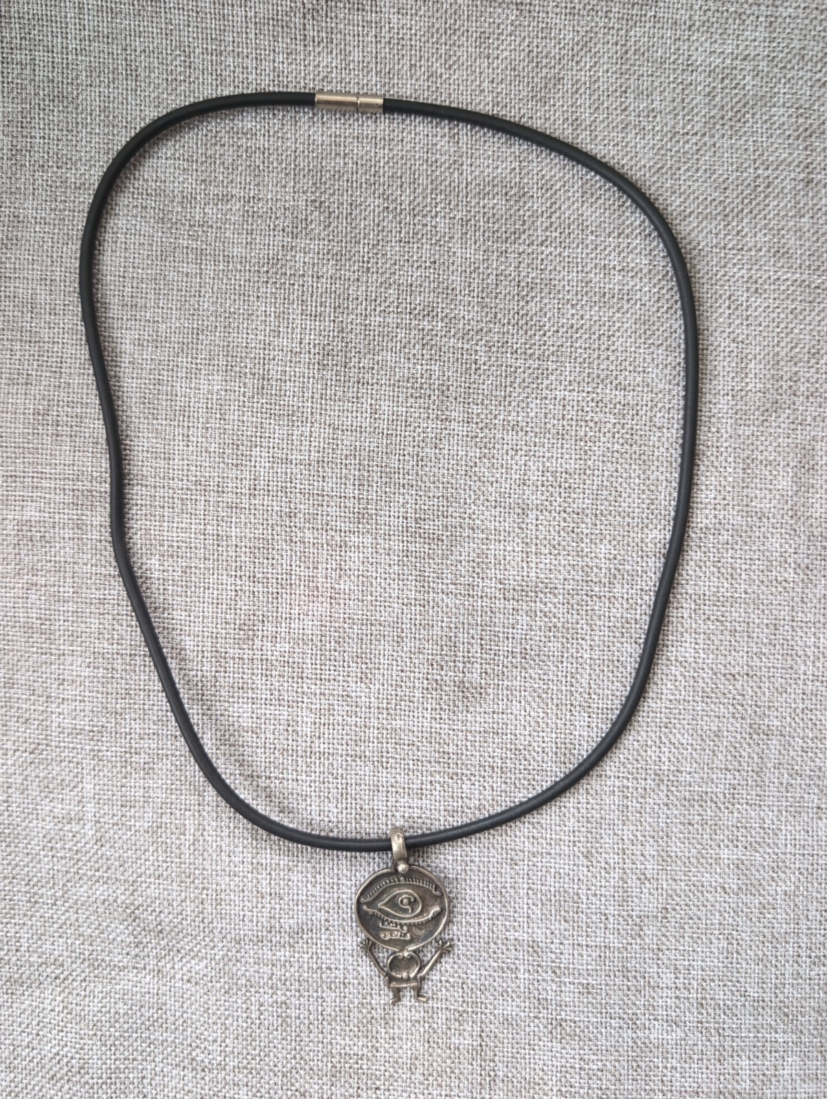 Vtg Evil Eye Ward Off 925 Silver Pendant Necklace Leather Cord Turkey 20″ Boho
