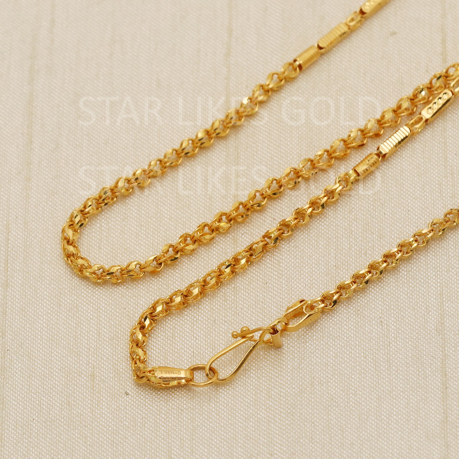 22K Yellow Gold Hybrid Link Chain 21.5″ 10.64g 2mm Textured Capsule Necklace 916