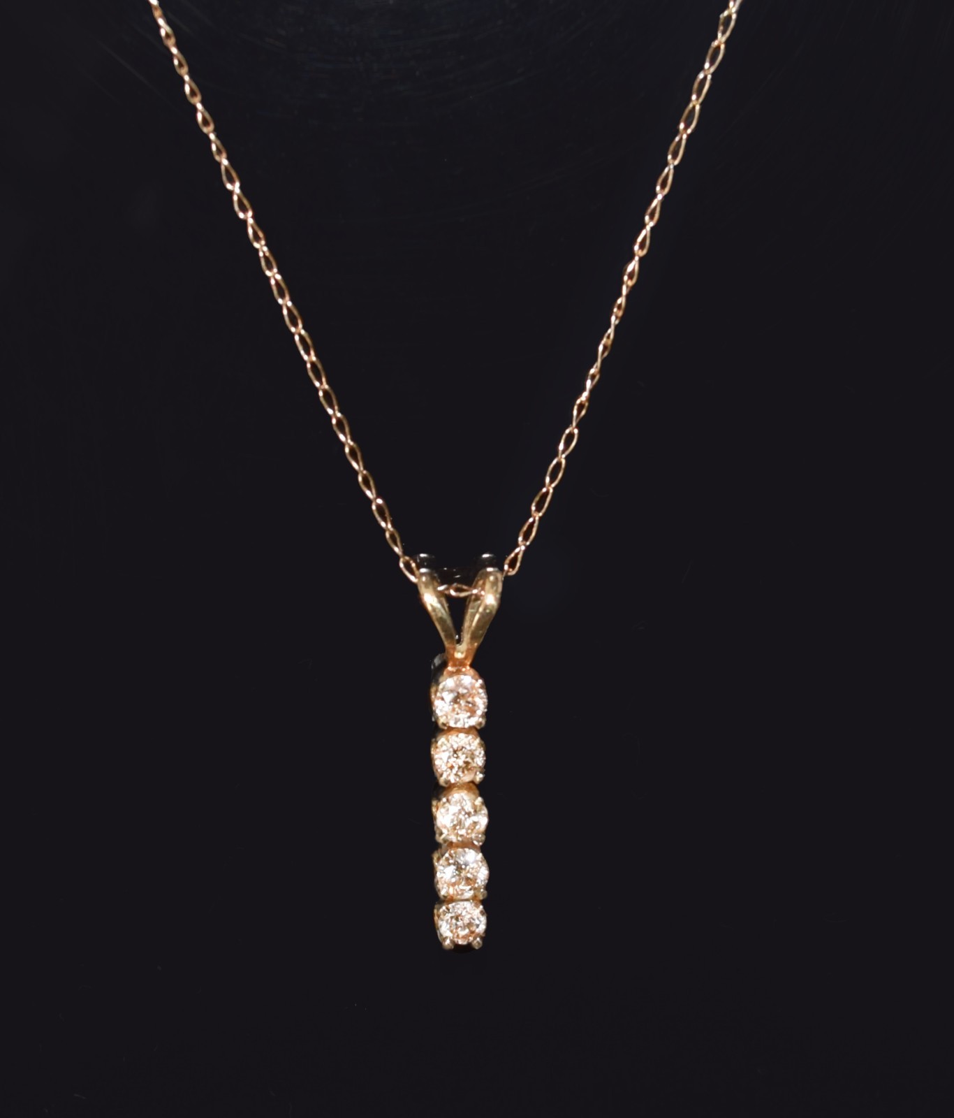 14K Rose Gold Natural Diamonds Necklace • 5 Diamonds • 0.92g • 17.75″