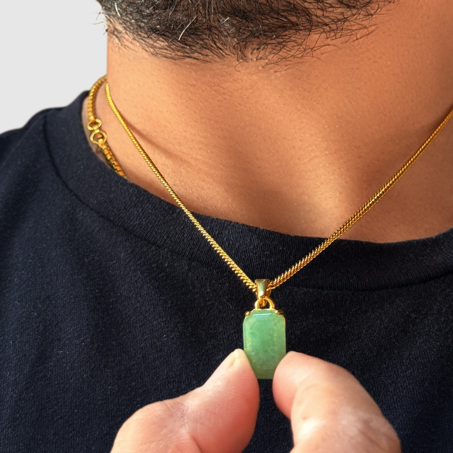 18K Gold Jade Stone Healing Crystal Pendant/Necklace Chain Gemstone Amulet 20”