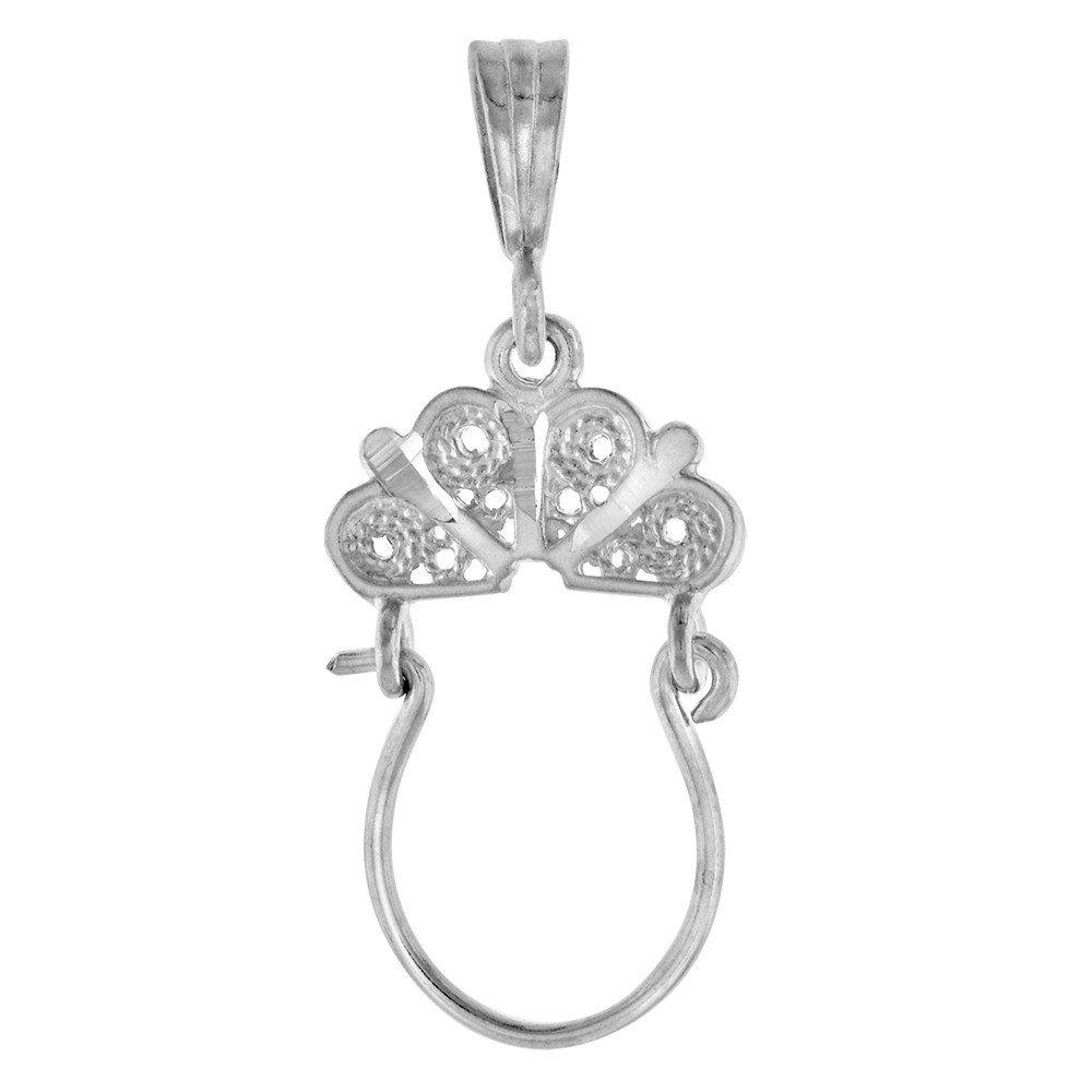 925 Sterling Silver Filigree Hearts Charm Holder Pendant 1 1/32 (26mm) Inch Tall