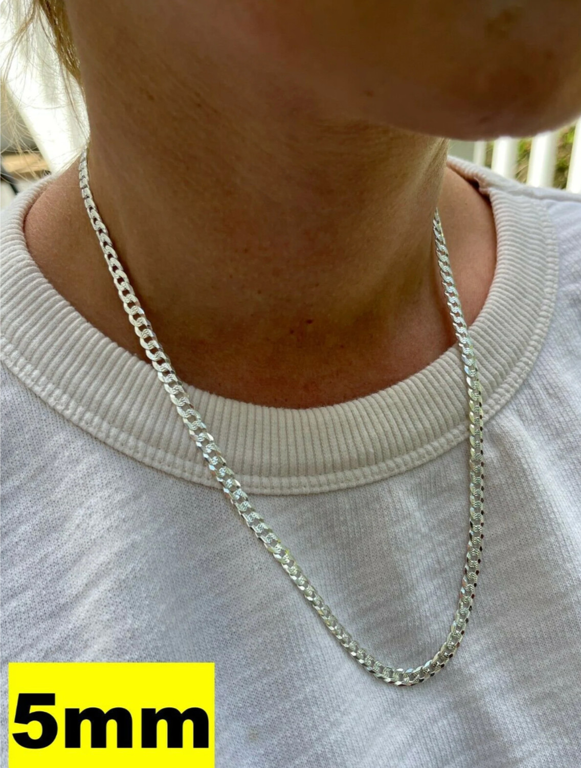 Real 925 Sterling Silver Mens Diamond Cut Curb Cuban Chain Bracelet or Necklace