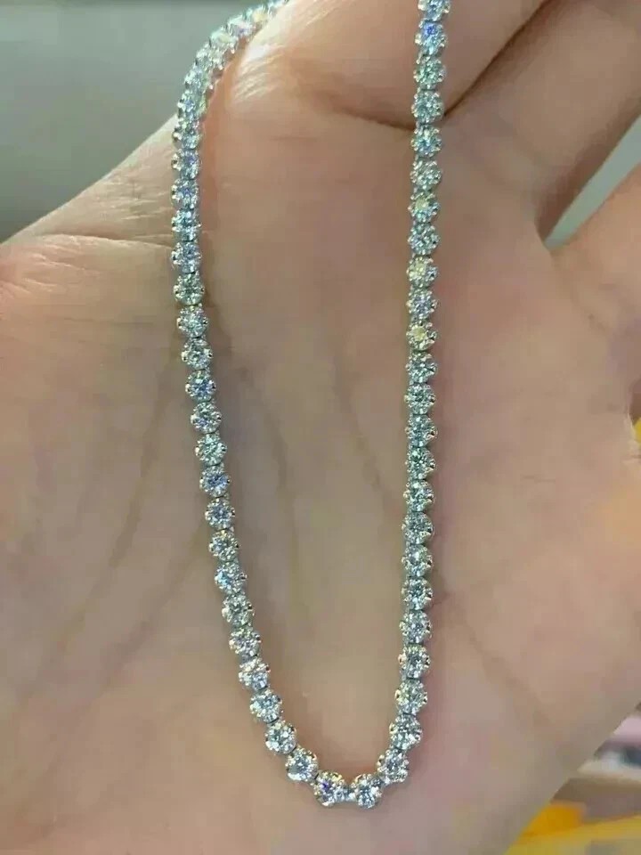 15 ctw Round Cut Created Diamond Tennis Women Necklace 14K White Gold Finish 18″