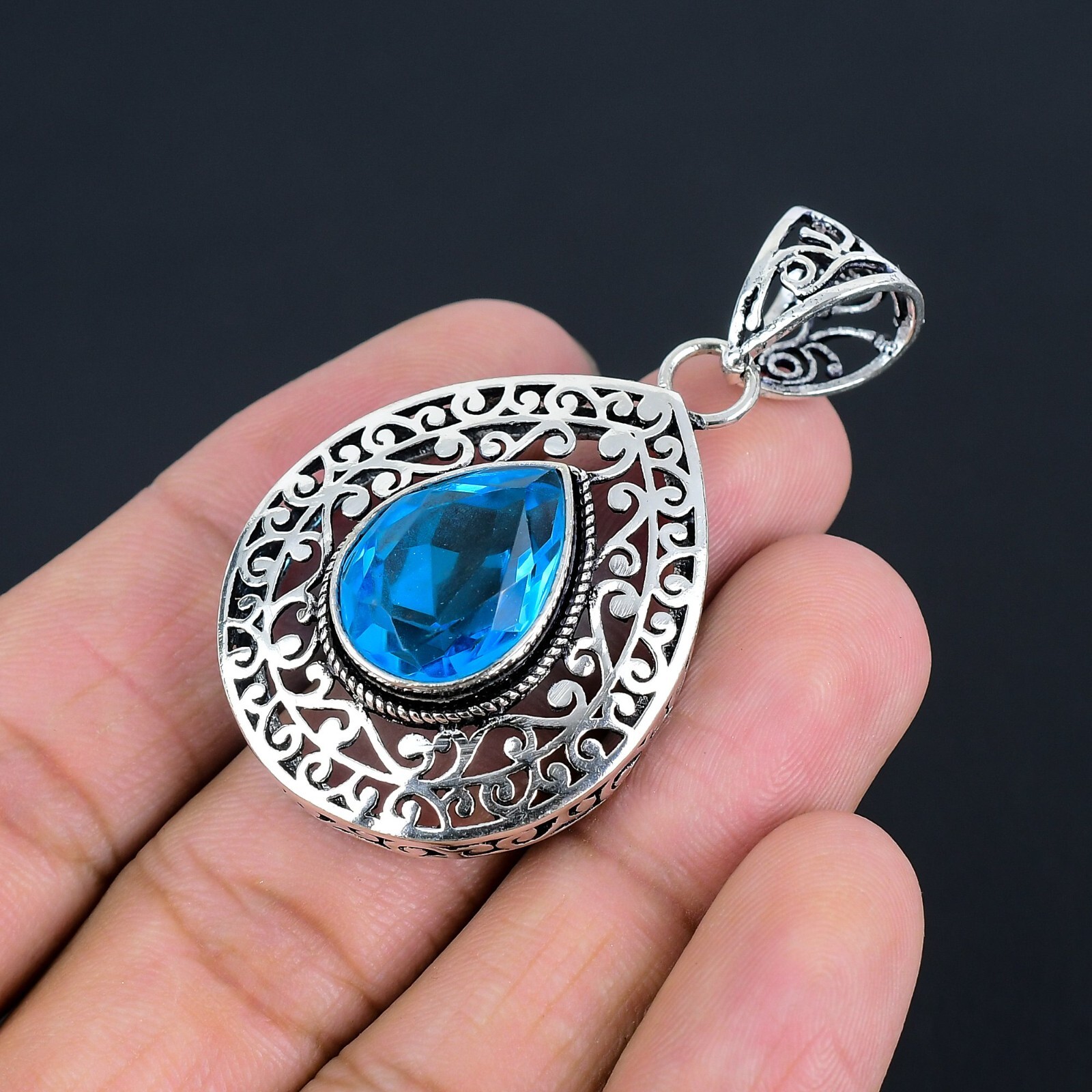 Blue Topaz Gemstone Handmade 925 Sterling Silver Jewelry Pendant PN-200