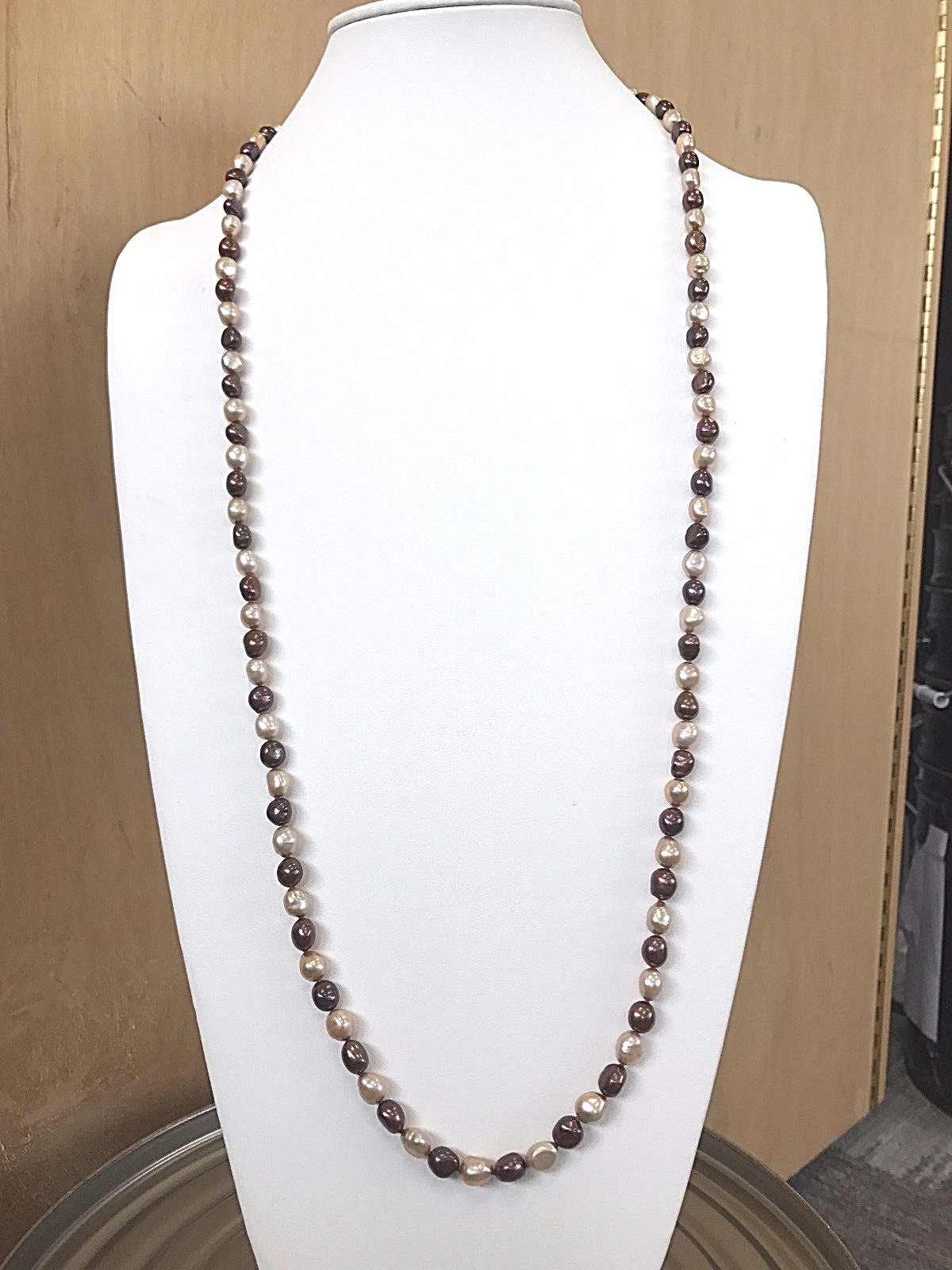 HONORA 7-8mm Dyed “Mixed Chocolate” Baroque Genuine Cultured Pearl 36″ Necklace