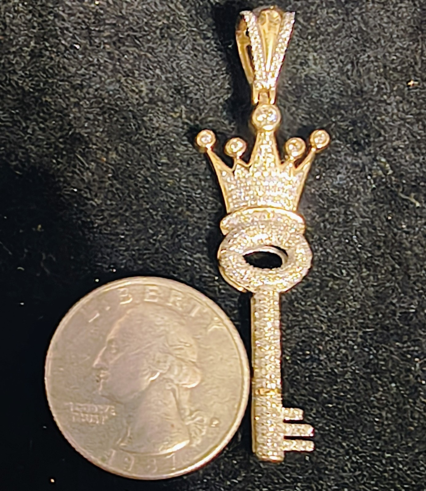 10k Gold Diamond Key Pendant