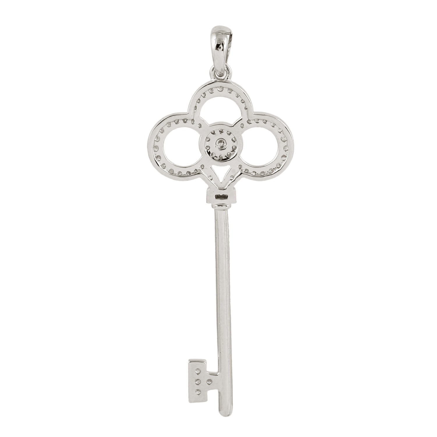 Natural Diamond Key Pendant 18k White Gold Handmade Vintage Jewelry For Women