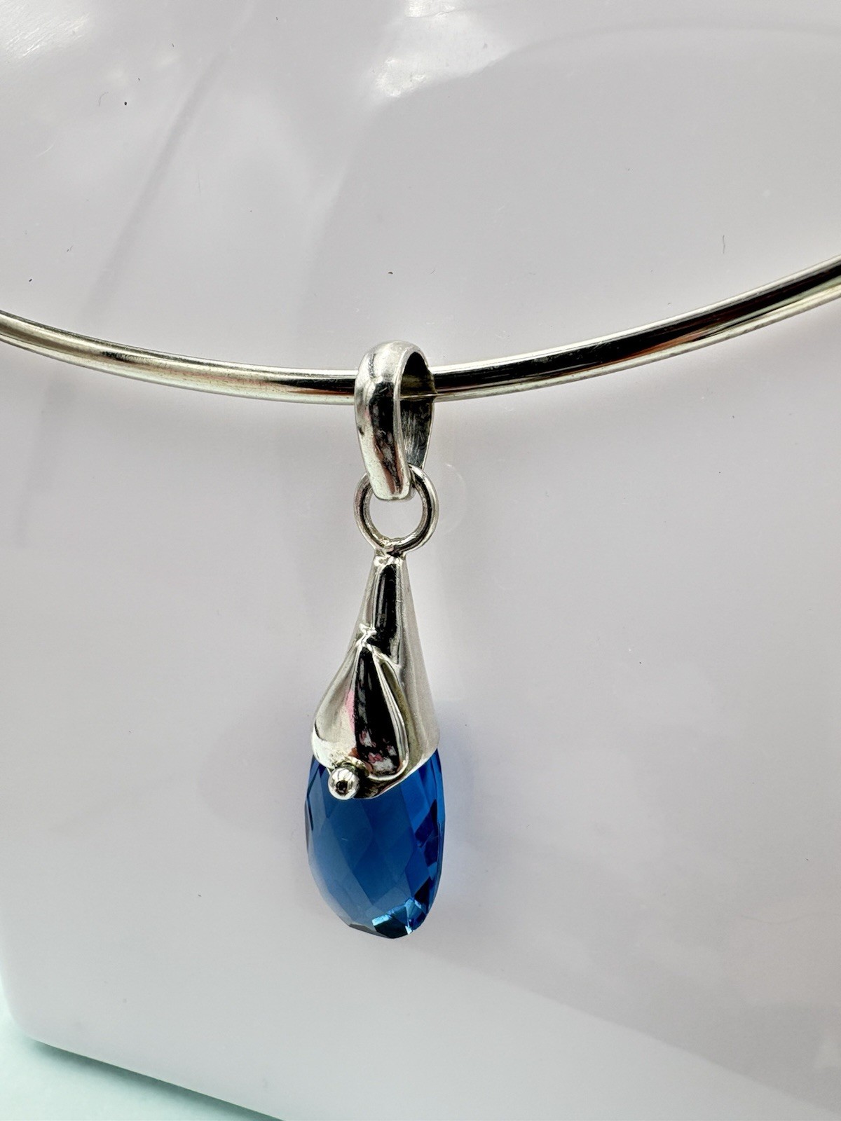 925 Sterling Silver 6CT Genuine Sapphire Gemstone Teardrop Pendant-Pendant Only