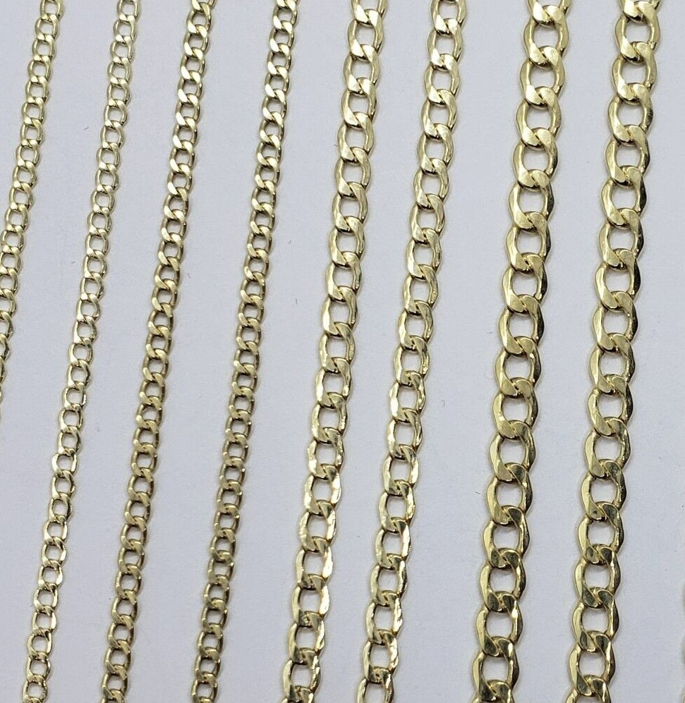 10K Yellow Gold Hollow Cuban Curb Chain Link Necklace Bracelet 3.5mm 4.5mm 7~30″
