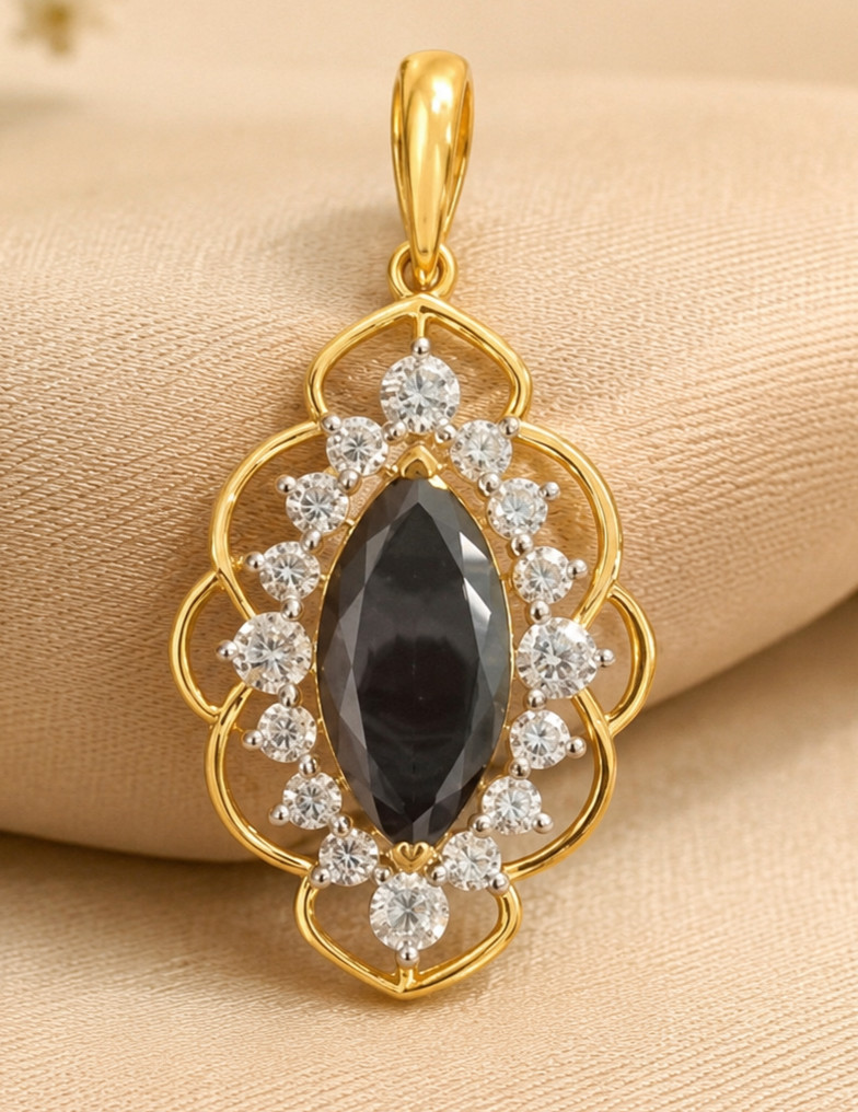 Vintage Style Marquise Cut Black Diamond Beauty Pendant 14K Yellow Gold Plated