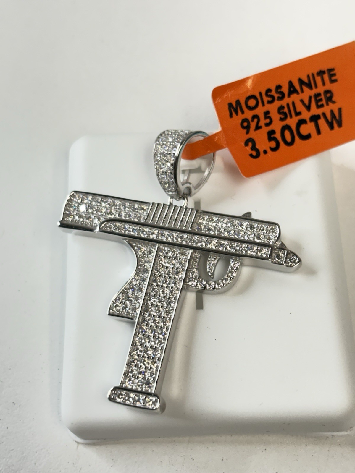 925 Sterling Silver Moissanite Gun Pendant ~ 3.50 CTW ~ HIP HOP ~ NEW WITH TAGS