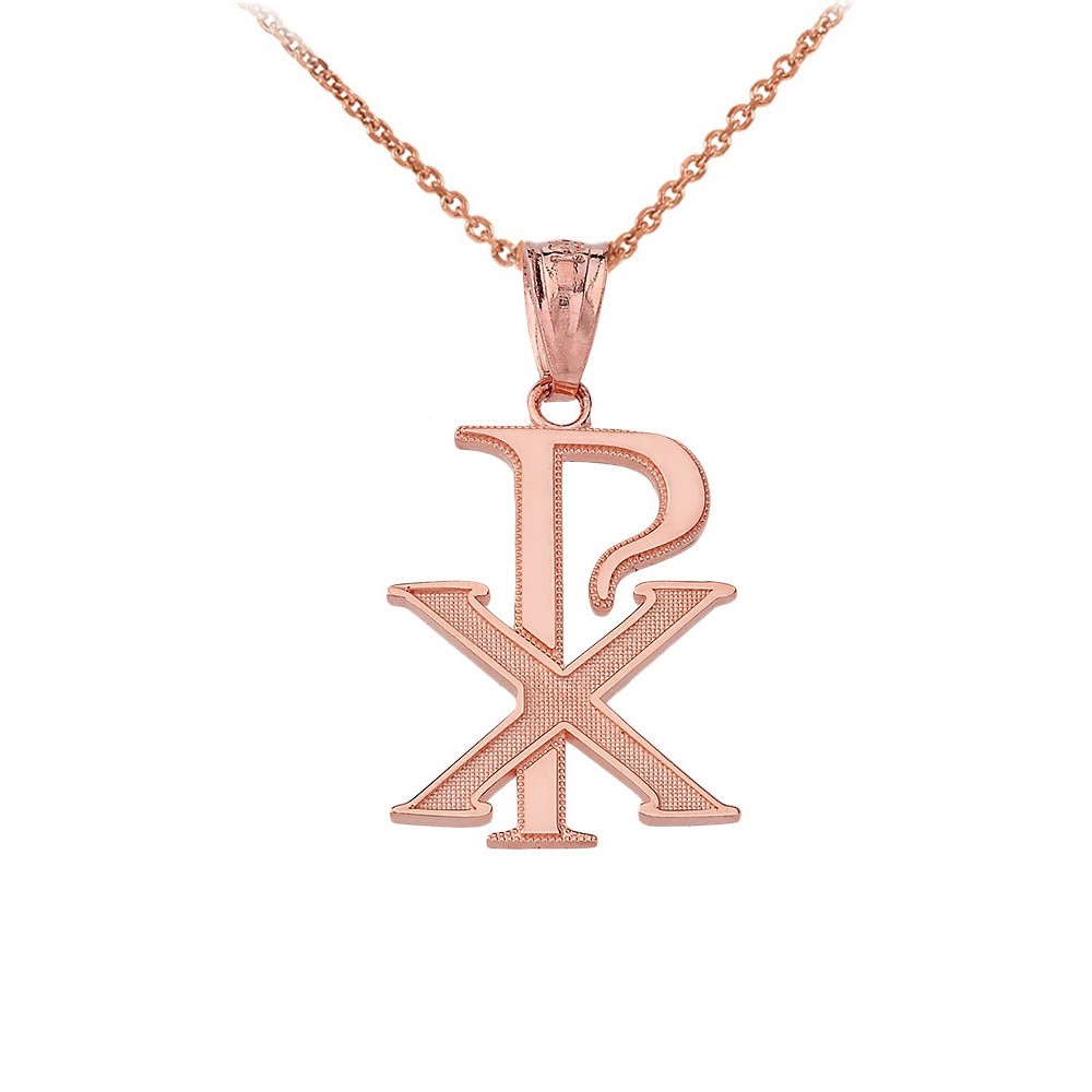Gold Chi-Rho Symbol Pendant Necklace (Available in Yellow/Rose/White Gold)