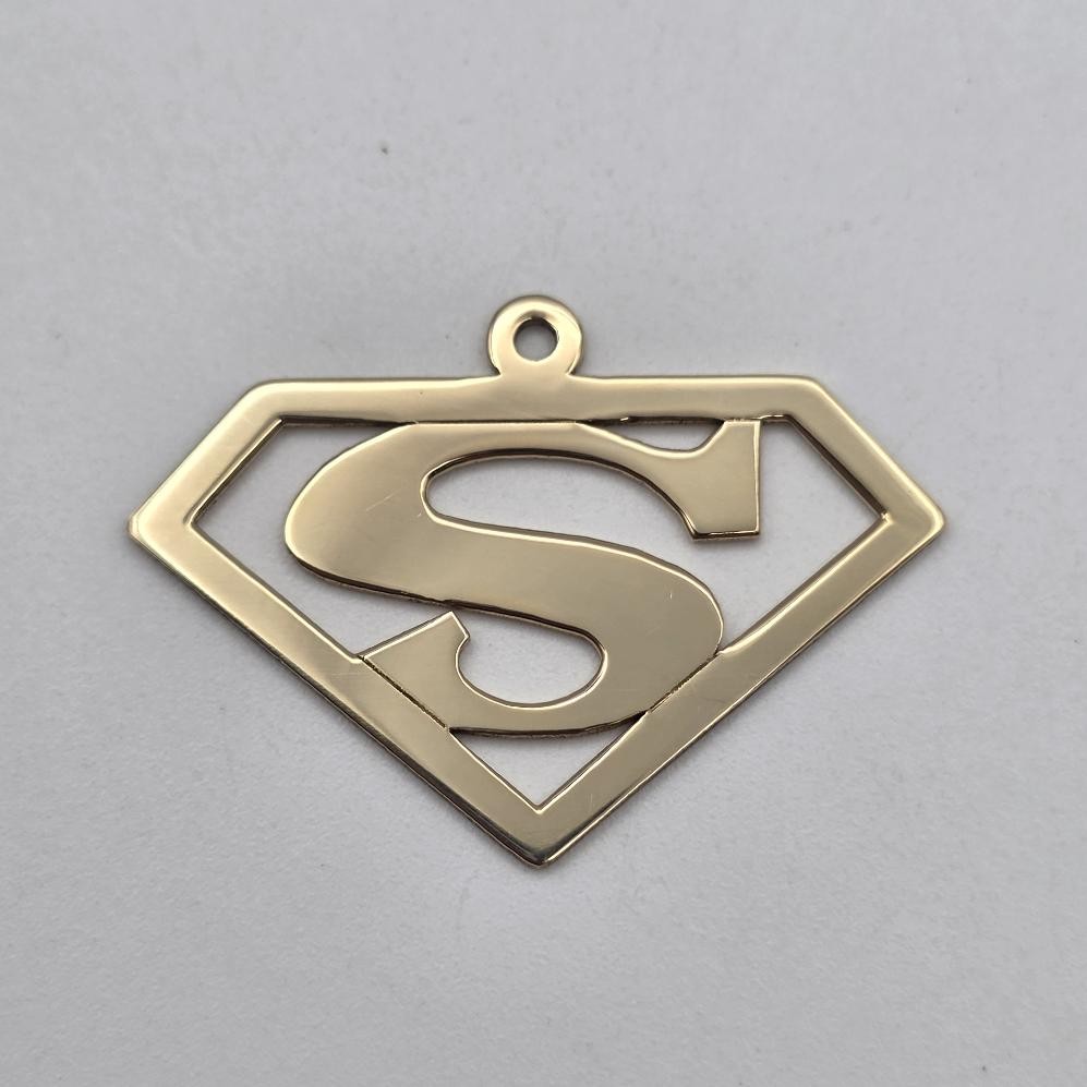 10K Yellow Gold Flat Polished Superman S Shield Logo Symbol Pendant/Charm *READ*