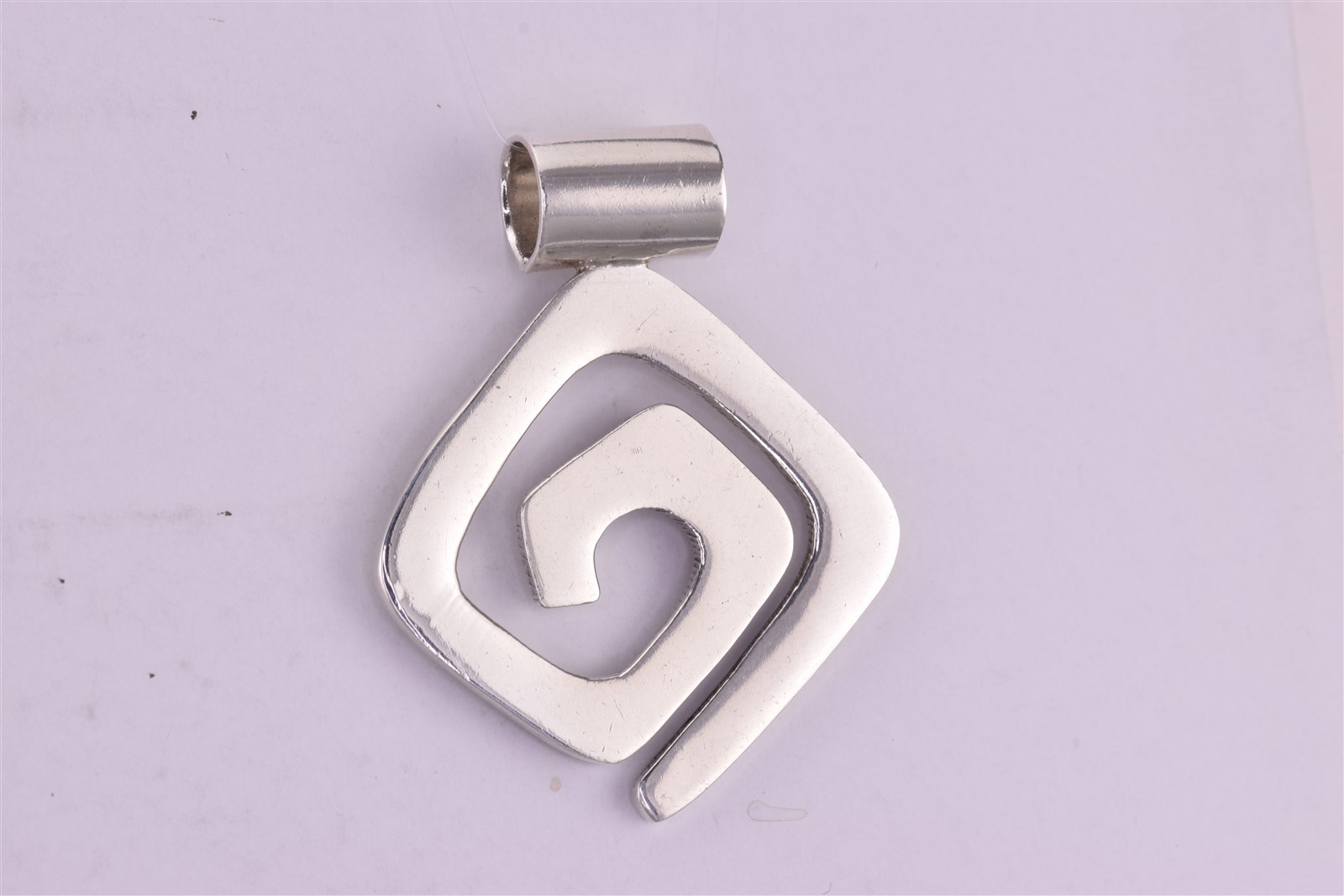 Sterling Silver 43mm x 34mm Squared Spiral Swirl Solid Geometric 925 Pendant