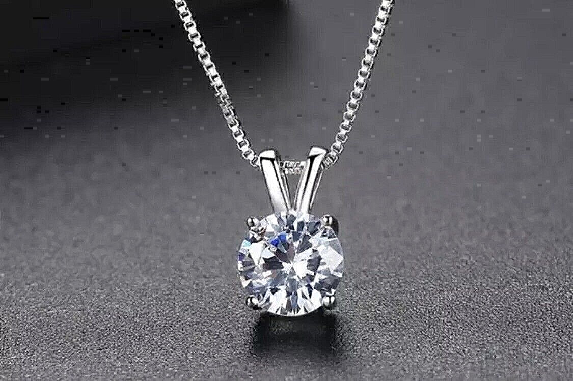 NEW 1 Carat Certified Moissanite Solitaire Necklace Solid 14K White Gold $695.00