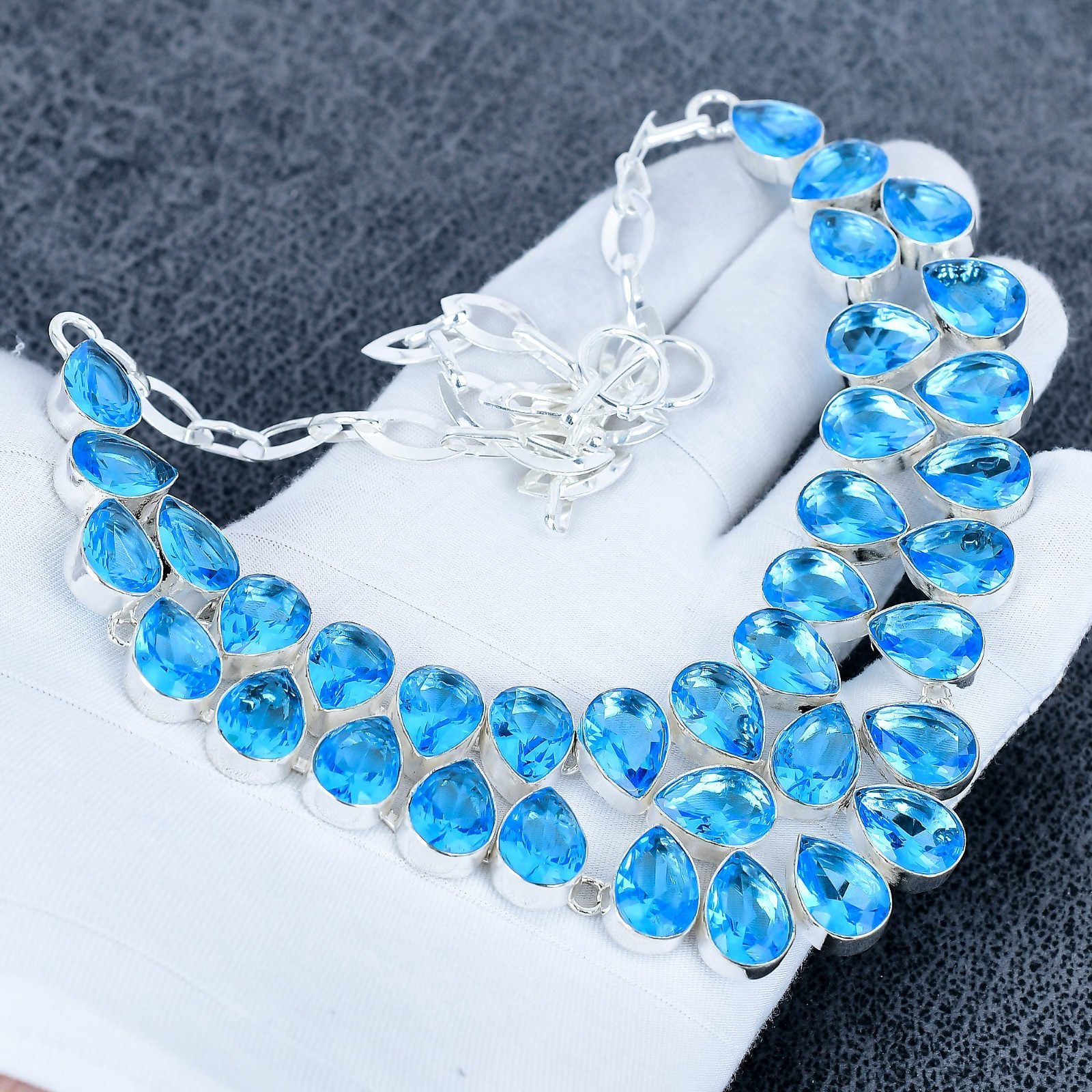Blue Topaz Gemstone Necklace, 925 Sterling Silver Jewelry, Handmade Gift,