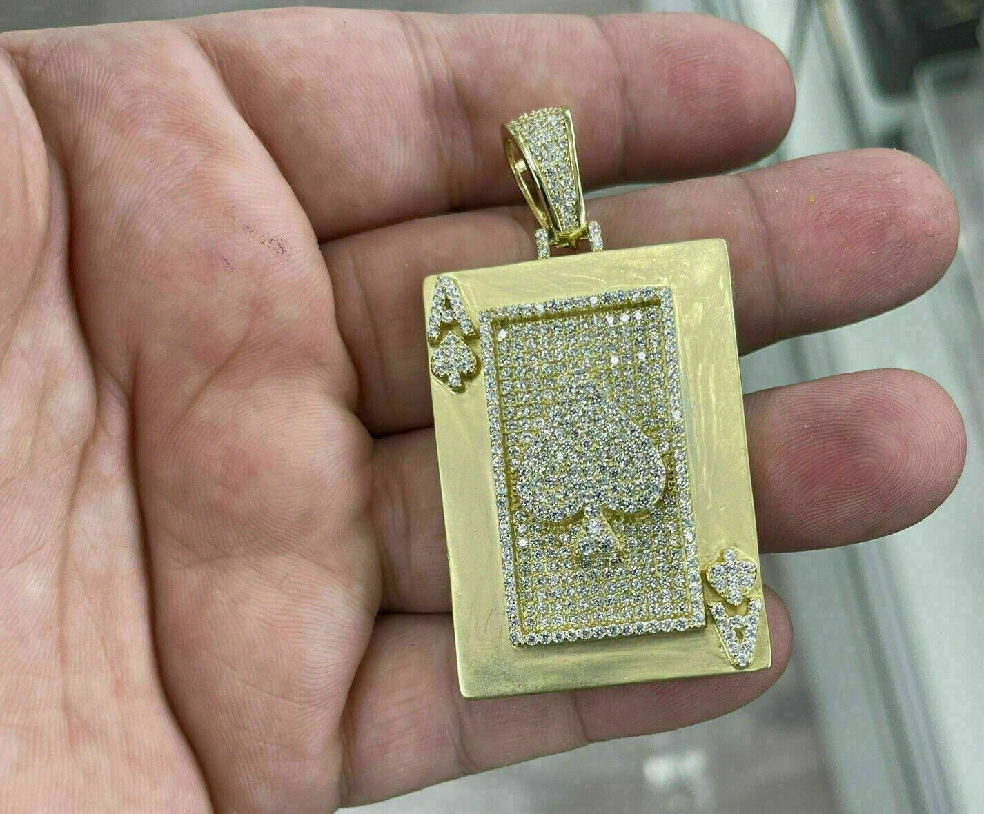 2.20Ct Round Cut Diamond 14K Yellow Gold Over Ace of Spades Poker Card Pendant