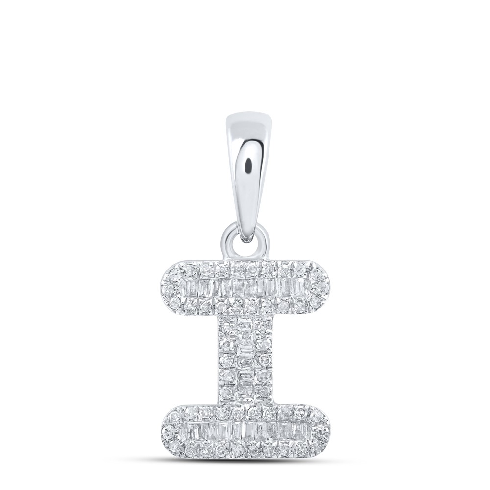 0.3 Ctw Natural Diamond Baguette Hiphop Initial Letter I Pendant 10k White Gold