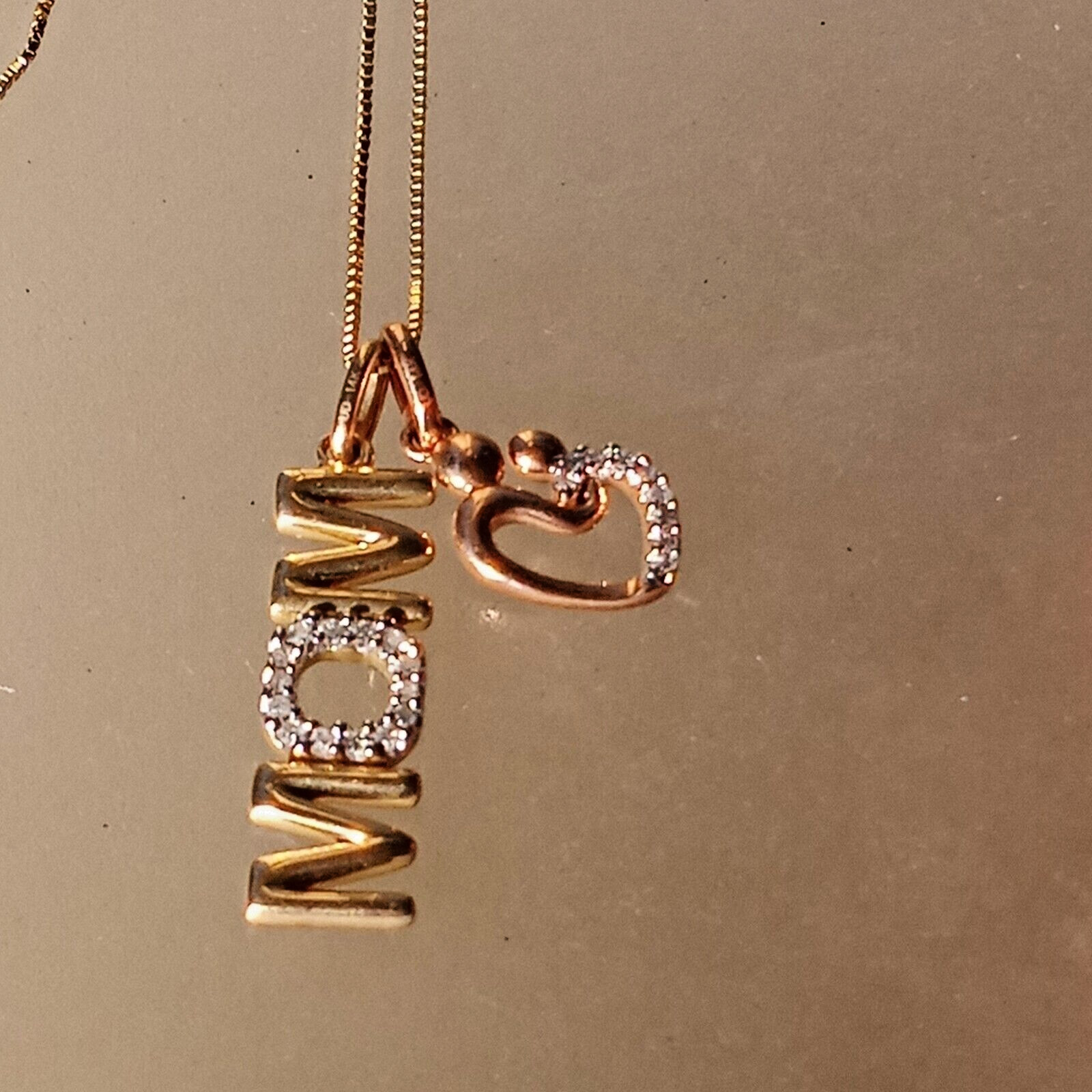 Diamond Mom with Heart Mother & Child Pendant Rose Gold Yellow Gold 10kt