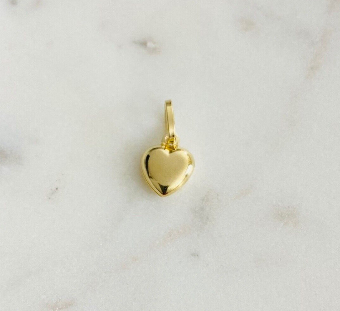 14k REAL Gold 3D puffy heart, 16mm x 8mm Gold Heart Charm- 14k Small Heart-PT446